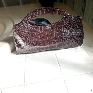 Brown crocodile embossed clutch